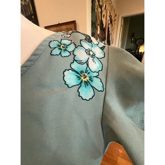 twine & string blousen ruffled cap sleeve blue floral top womens small - Picture 5 of 9